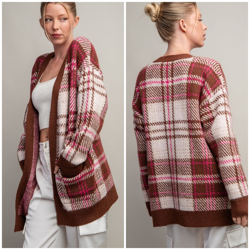 ee:some Cozy Chic Brown Plaid Cardigan - Picture 6 of 13